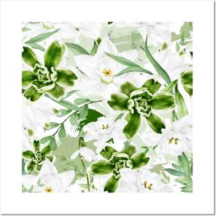 White Watercolor Flowers 4 Posters and Art